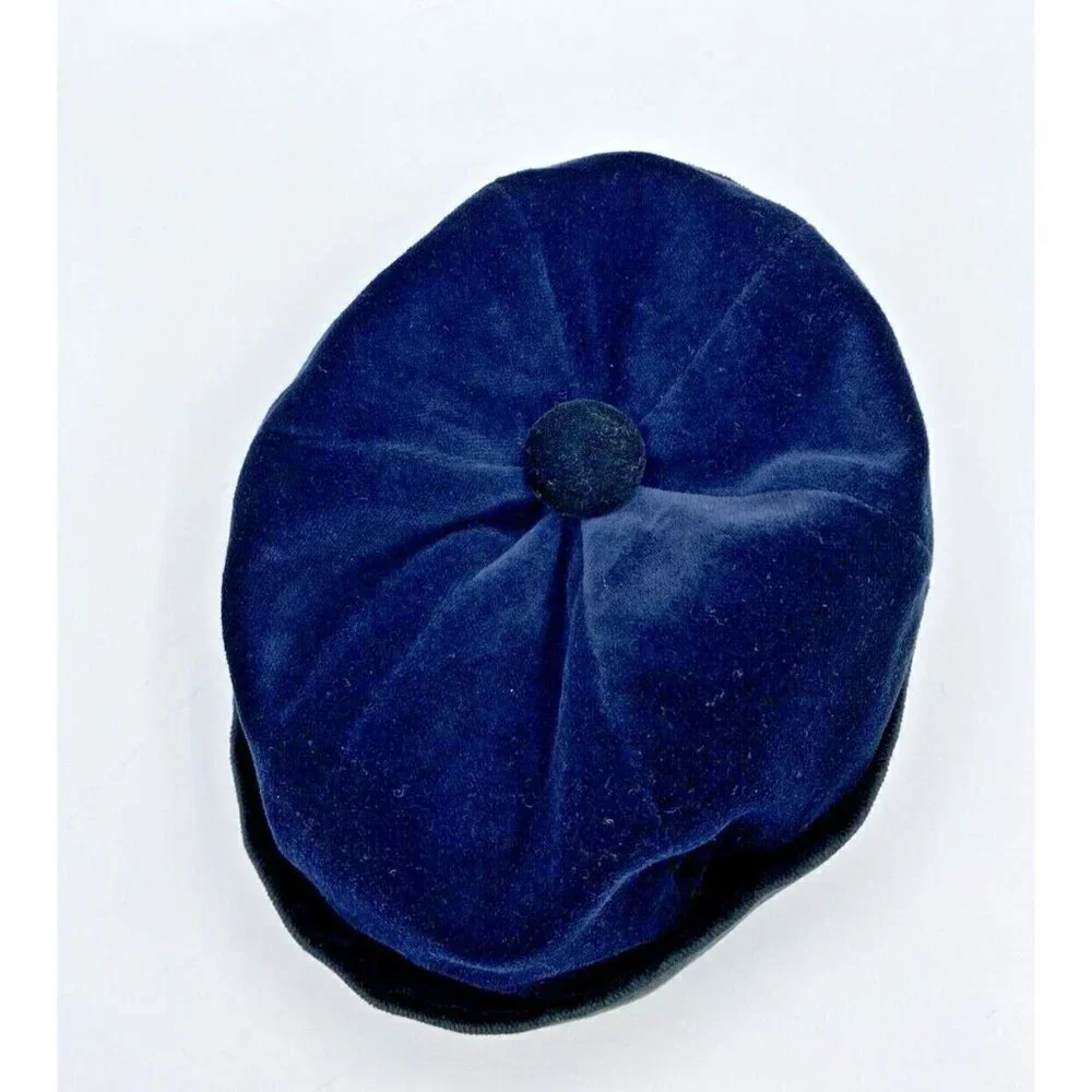 Hildegard Gunzel Doll Hat Blue Black Velvet Fold Up Brim Beanie Made In USA #4